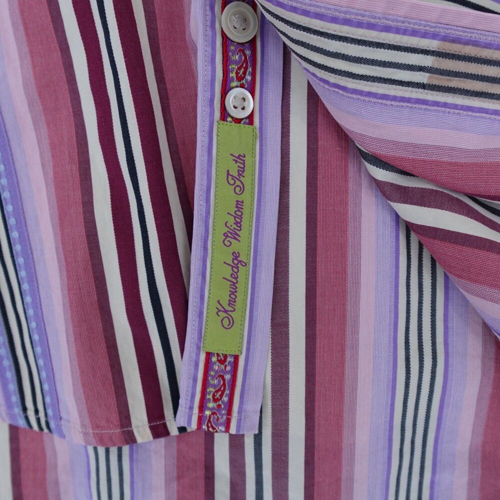Robert Graham Shirt Men's XL Multicolor Striped Button Up Floral Flip Cuff - Picture 7 of 14